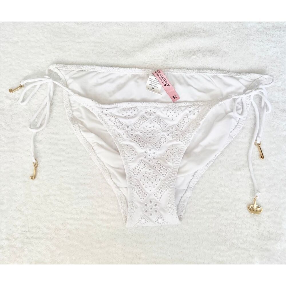 Vintage Juicy Couture Beach Royalty White Eyelet Tie Side Bikini Bottom Y2K Size